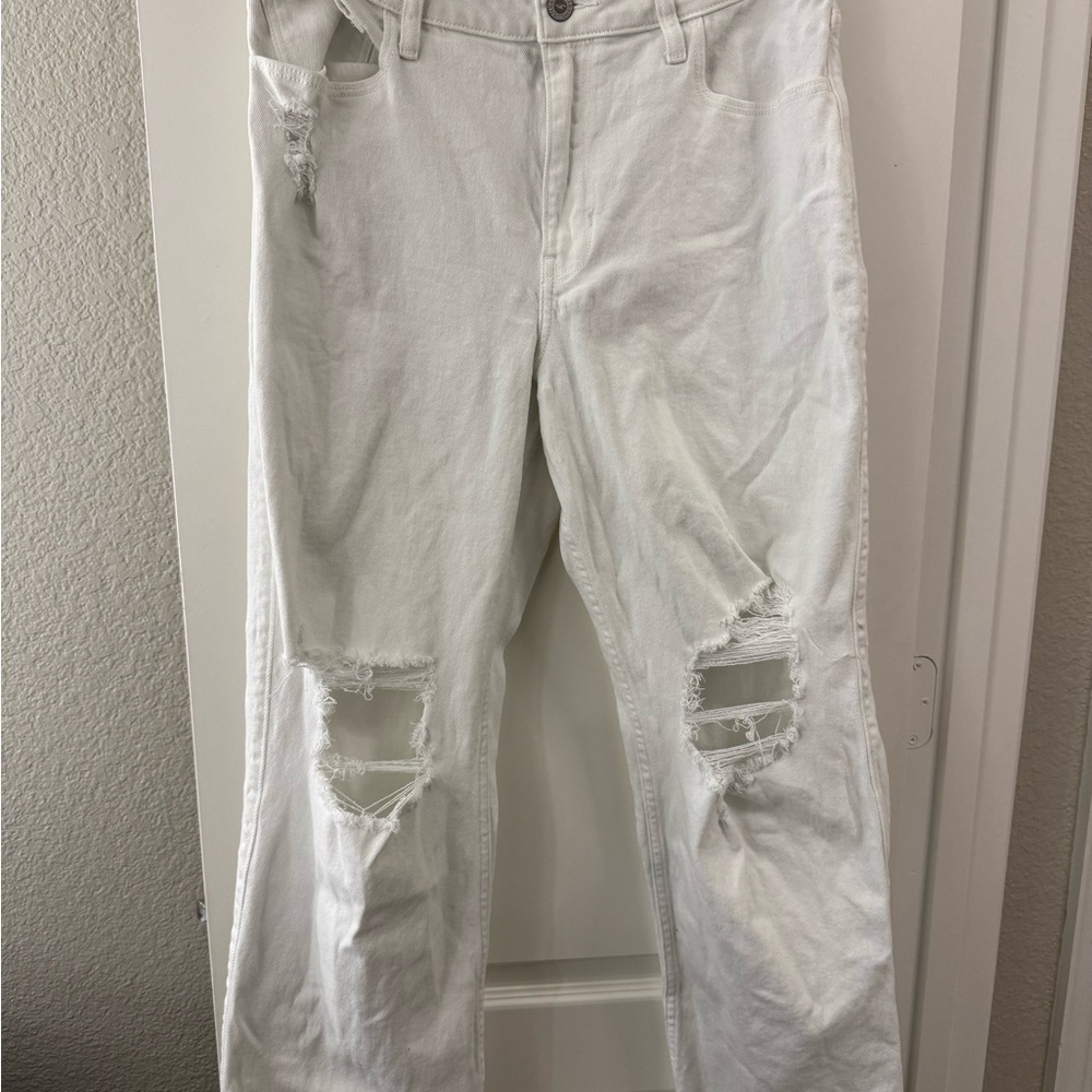 Hollister Women's High Rise Distressed White Jeans